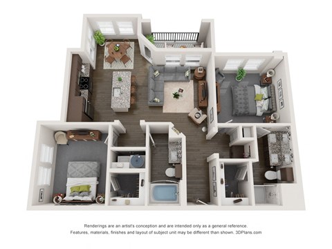 Floor plan for 2 beds, 2 baths, 1098 sqft